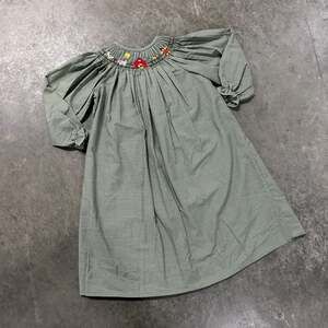 Be Mine Girls Green Gingham Farm Smocked Bishop Dress Size 4Y